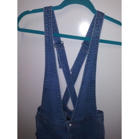 TINSELTOWN Bib Overalls Sz 9 W32 Denim Stretch wide leg Hipster Romper light blu - Picture 7 of 11